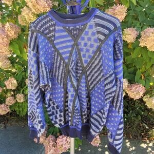 Vintage Leather Trim Urban Works Diamond Pattern Sweater size Medium